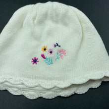 Load image into Gallery viewer, Girls Higgledee, lined knitted cotton hat / beanie, EUC, size 0,  