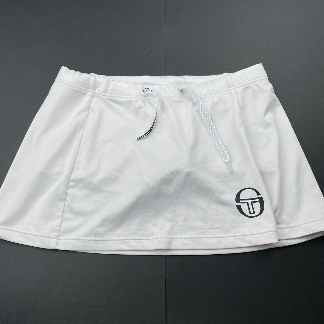 Girls SERGIO TACCHINI, white sports skirt, built-in shorts, Sz: S, W: 28cm across unstretched, EUC, size 8-9,  