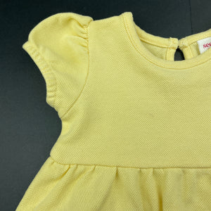 Girls Seed, yellow waffle short sleeve dress, light mark on chest, FUC, size 0, L: 40cm