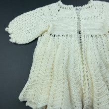 Load image into Gallery viewer, Girls handmade, crocheted cardigan, L: 33cm, armpit to armpit: 25cm, EUC, size 0-1,  