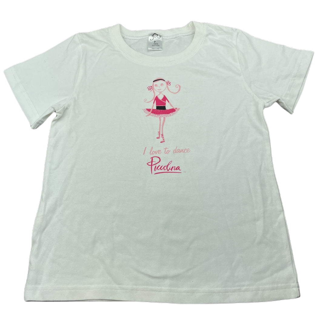 Girls Piccolina, white cotton t-shirt / top, EUC, size 7,  