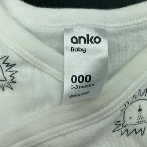 unisex Anko, soft cotton bodysuit / romper, lions, GUC, size 000,  