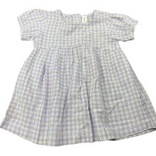 Load image into Gallery viewer, Girls Dymples, lightweight purple gingham dress, GUC, size 0, L: 37cm