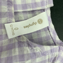 Load image into Gallery viewer, Girls Dymples, lightweight purple gingham dress, GUC, size 0, L: 37cm