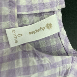 Girls Dymples, lightweight purple gingham dress, GUC, size 0, L: 37cm