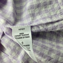 Load image into Gallery viewer, Girls Dymples, lightweight purple gingham dress, GUC, size 0, L: 37cm
