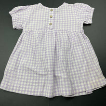 Load image into Gallery viewer, Girls Dymples, lightweight purple gingham dress, GUC, size 0, L: 37cm