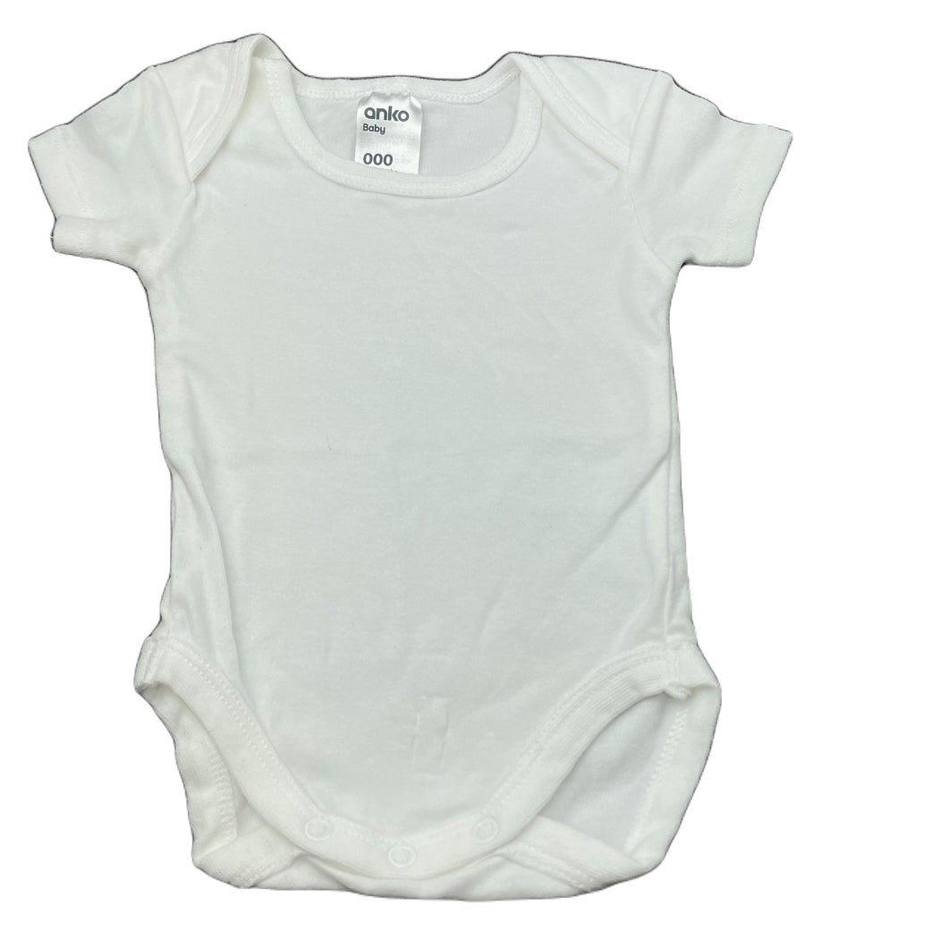 unisex Anko, white cotton bodysuit / romper, GUC, size 000,  
