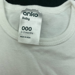 unisex Anko, white cotton bodysuit / romper, GUC, size 000,  