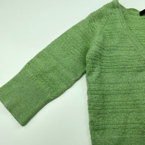 Girls Country Road, green & silver wool blend cardigan / sweater, no size, armpit to armpit: 30.5cm, armpit to cuff: 21.5cm, GUC, size 6-7,  