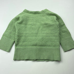 Girls Country Road, green & silver wool blend cardigan / sweater, no size, armpit to armpit: 30.5cm, armpit to cuff: 21.5cm, GUC, size 6-7,  
