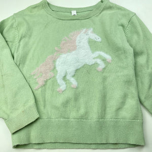 Girls KID, green knitted sweater / jumper, unicorn, FUC, size 4,  
