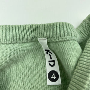Girls KID, green knitted sweater / jumper, unicorn, FUC, size 4,  
