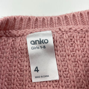 Girls Anko, pink cable knit sweater / jumper, GUC, size 4,  