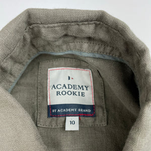 Boys ACADEMY ROOKIE, khaki linen long sleeve shirt, EUC, size 10,  