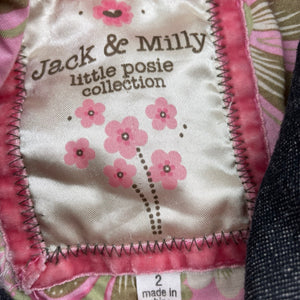Girls Jack & Milly, wadded cotton jacket / coat, L: 45cm, GUC, size 2,  
