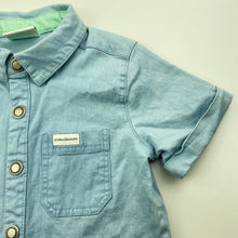 Load image into Gallery viewer, Boys Peter Alexander, blue stretch cotton short sleeve shirt, poppers, FUC, size 3,  