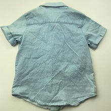 Load image into Gallery viewer, Boys Peter Alexander, blue stretch cotton short sleeve shirt, poppers, FUC, size 3,  