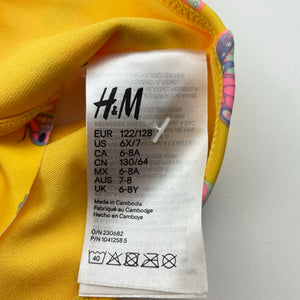 Girls H&M, yellow swim top, butterflies, EUC, size 7-8,  