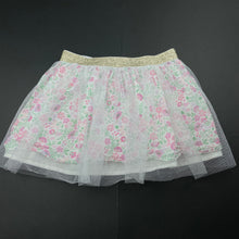Load image into Gallery viewer, Girls floral, cotton &amp; tulle skirt, elasticated, L: 25cm, EUC, size 4,  
