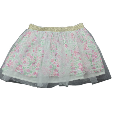 Girls floral, cotton & tulle skirt, elasticated, L: 25cm, EUC, size 4,  