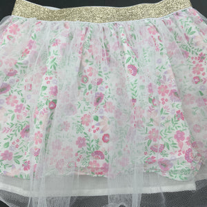 Girls floral, cotton & tulle skirt, elasticated, L: 25cm, EUC, size 4,  