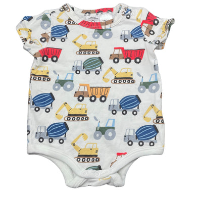 Boys Cotton On, soft feel bodysuit / romper, trucks, GUC, size 00,  