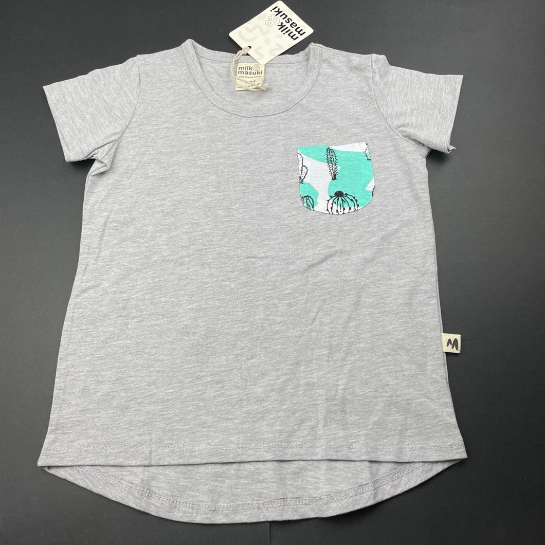 unisex Milk & Masuki, grey organic cotton t-shirt / top, cacti, NEW, size 4,  