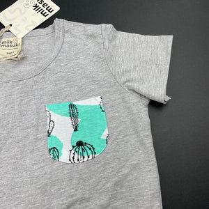 unisex Milk & Masuki, grey organic cotton t-shirt / top, cacti, NEW, size 4,  