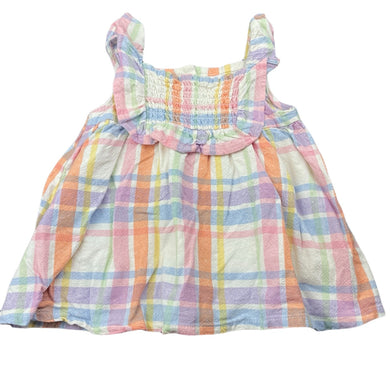 Girls Dymples, checked viscose / linen summer dress, GUC, size 0, L: 33cm