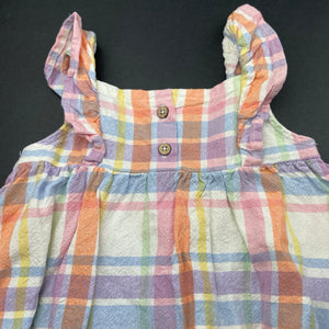 Girls Dymples, checked viscose / linen summer dress, GUC, size 0, L: 33cm