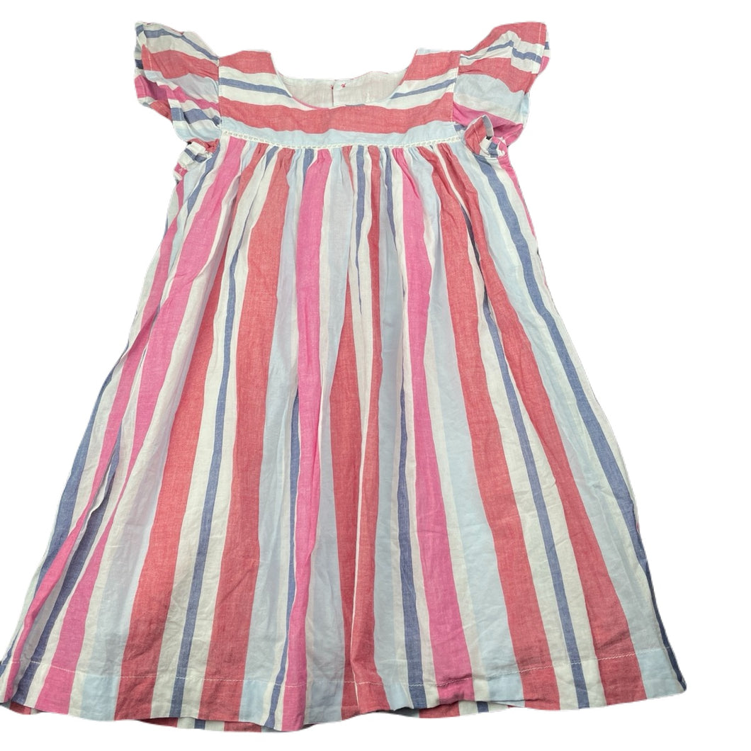 Girls lined, lightweight cotton dress, size label removed, armpit to armpit: 30cm, GUC, size 5-6, L: 56cm