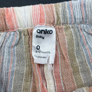 unisex Anko, lightweight cotton shorts, elasticated, GUC, size 0,  