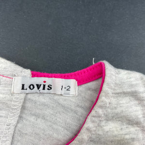 Girls Lovis, grey & pink lightweight top, FUC, size 1-2,  