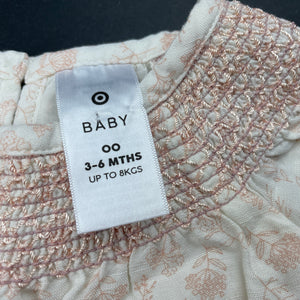 Girls Target, cotton lined floral viscose / linen dress, EUC, size 00, L: 35cm