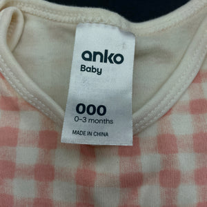 Girls Anko, checked cotton bodysuit / romper, GUC, size 000,  