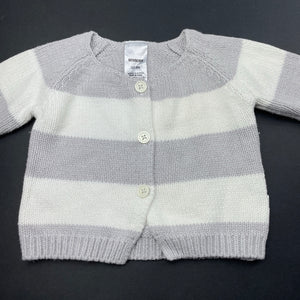 unisex Bonds, grey & white stripe knited cardigan, EUC, size 0000,  