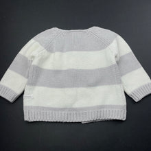 Load image into Gallery viewer, unisex Bonds, grey &amp; white stripe knited cardigan, EUC, size 0000,  