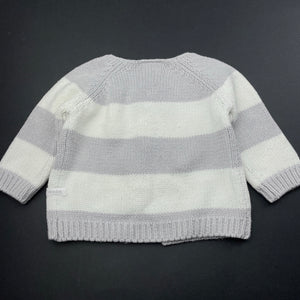 unisex Bonds, grey & white stripe knited cardigan, EUC, size 0000,  
