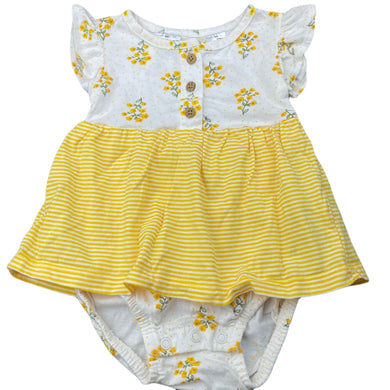 Girls Carters, yellow floral cotton romper, EUC, size 0,  
