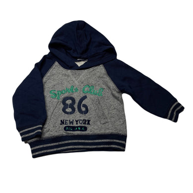 Boys navy & grey, hoodie sweater, labels removed, armpit to armpit: 27cm, armpit to cuff: 18cm, EUC, size 0,  