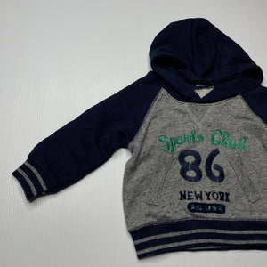 Boys navy & grey, hoodie sweater, labels removed, armpit to armpit: 27cm, armpit to cuff: 18cm, EUC, size 0,  