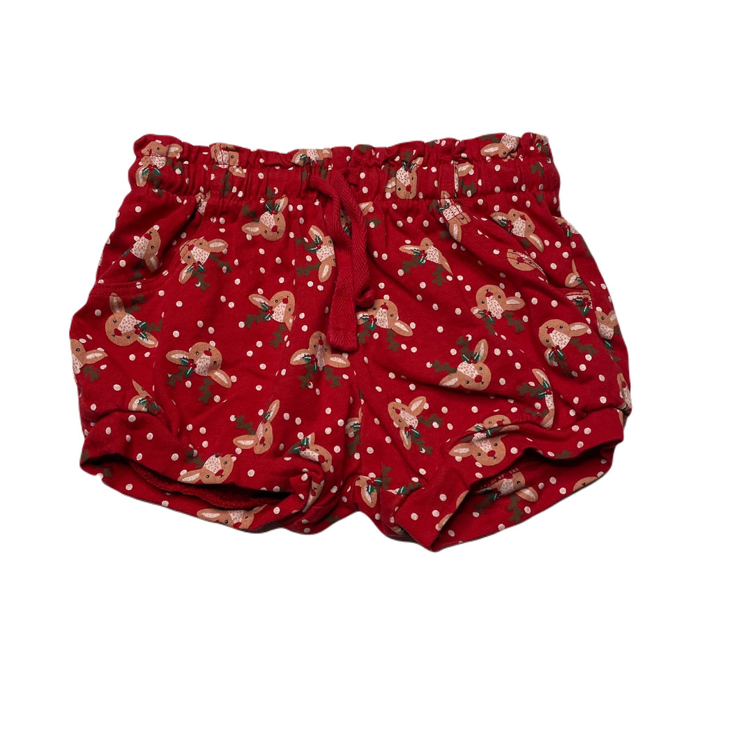 Girls Baby Berry, red cotton Christmas shorts, elasticated, GUC, size 0,  