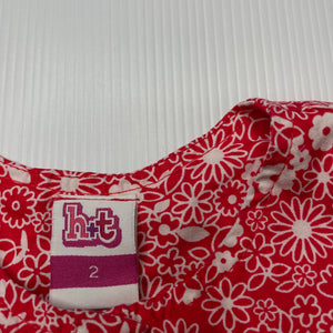 Girls H&T, red & white spot lightweight cotton top, EUC, size 2,  