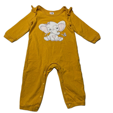 Girls PatPat, yellow stretchy romper, elephant, FUC, size 1,  