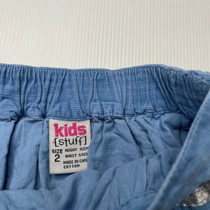 Girls Kids Stuff, lightweight corduroy cotton skirt, elasticated, L: 22cm, GUC, size 2,  