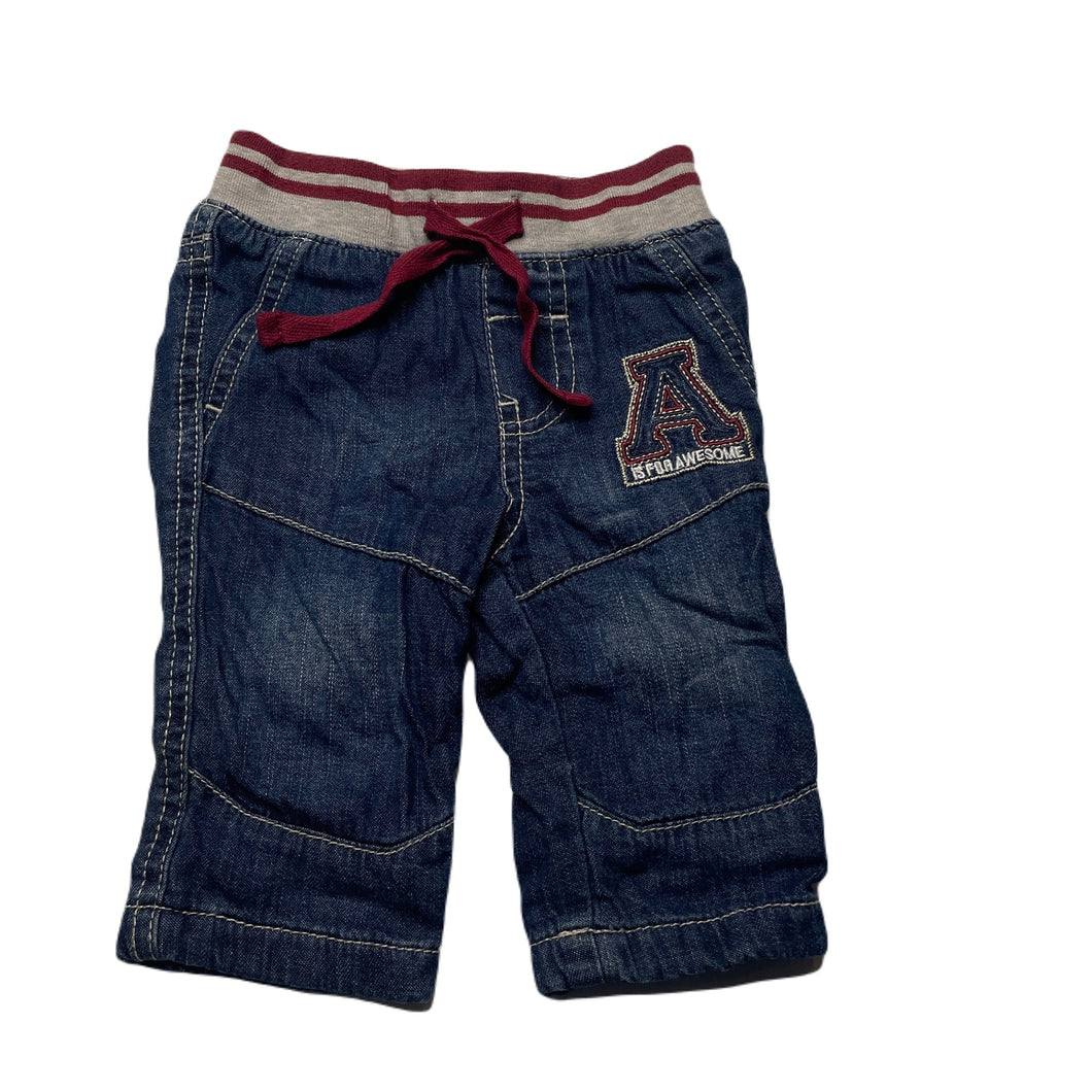 Boys Tiny Little Wonders, cotton lined denim pants, elasticated, GUC, size 000,  