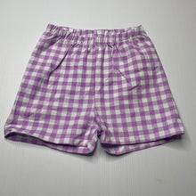Load image into Gallery viewer, Girls TOTAL BABE, purple check stretchy shorts, elasticated, EUC, size 4,  