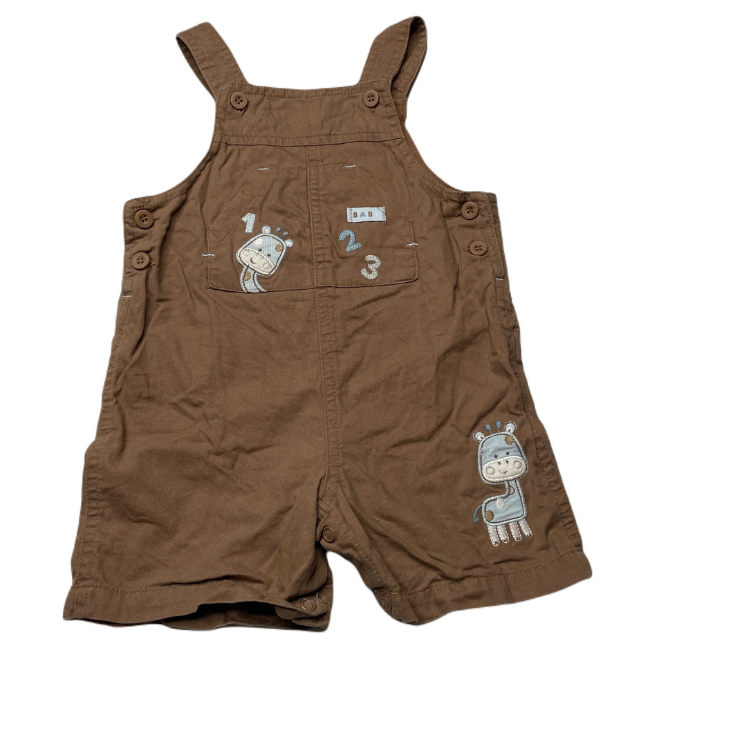 Boys brown, embroidered cotton overalls / shortalls, EUC, size 1-2,  