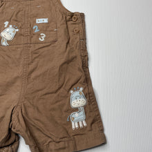 Load image into Gallery viewer, Boys brown, embroidered cotton overalls / shortalls, EUC, size 1-2,  